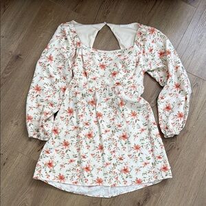 Linen Blend Lush Floral Long Sleeve Dress